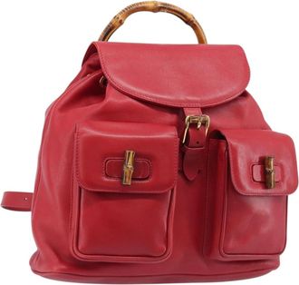 Gucci Vintage Bamboo Leather Red Leather Backpack Bag (Pre-Owned)
