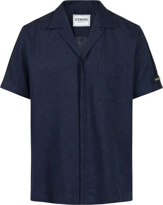 Iceberg Diagonal Weave T-shirt met Korte Mouwen - Heren - Korte mouwen Overhemden - Blauw - XL - Katoen - Overhemden