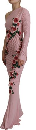 Dolce & Gabbana Womens Pink Flower Embellished One Shoulder Dress Rayon Elastane