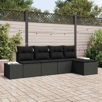 vidaXL Conjunto De Sof&aacute; De Jard&iacute;n 5 Pcs Negro Polirat&aacute;n Vidaxl