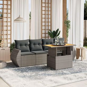 vidaXL Vidaxl - Juego De Sof&aacute;s Jard&iacute;n Con Cojines 5 Pzas Rat&aacute;n Sint&eacute;tico Gris