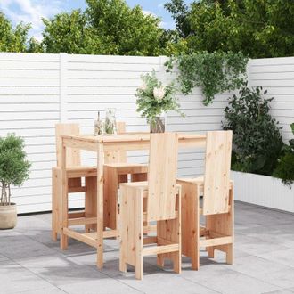 vidaXL Set De Mesa Y Taburetes Altos Jard&iacute;n 5 Pzas Madera Maciza Pino Vidaxl