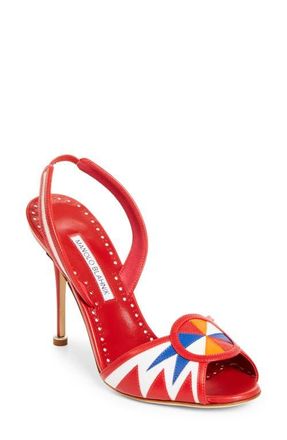 Manolo Blahnik Ucia Slingback Sandal in White/Red/Blue at Nordstrom, Size 10.5Us