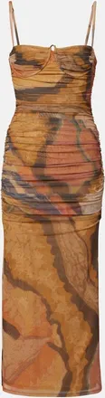 Sir. Draped printed mesh midi dress