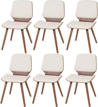 Hhg [nunca Usado] Juego De 6 Sillas De Comedor Hhg-094, Madera Curvada Dise&ntilde;o Retro Aspecto Nogal, Certificado Mvg, Piel Artificial Crema