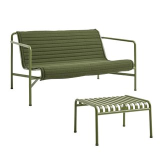 HAY Palissade Lounge Sofa mit Quilted Cushion + Ottoman, olive