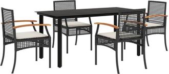 vidaXL Set De Muebles Jard&iacute;n 5 Pzas Con Cojines Rat&aacute;n Sint&eacute;tico Negro Vidaxl