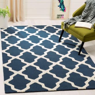 Safavieh Alfombra enrejado de lana azul/blanco, 183 x 274 cm