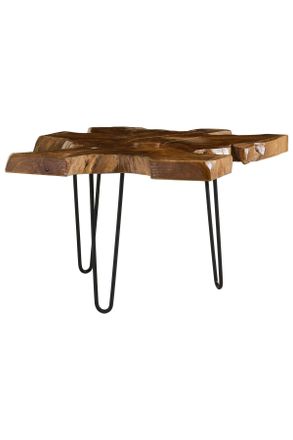 Livetastic Beistelltisch, Naturfarben, Holz, Metall, Teakholz, vollmassiv, Freiform, A-Form, 80x46x80 cm, Wohnzimmer, Wohnzimmertische, Beistelltische, Beistellt