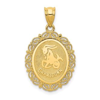 Diamond2Deal 14k Yellow Gold Solid Satin Polished Capricorn Zodiac Oval Pendant