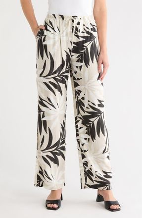 Joie Palm Print Linen Blend Wide Leg Pants in Floating Palm Leaves Print at Nordstrom Rack, Size X-Small