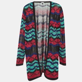 M Missoni Multicolor Chevron Knit Open Front Cardigan