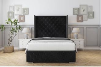 Sloomy Arundel Naples Frame-Mattress - 50 Upholstered Wingback Headboard in Black | Size: Single