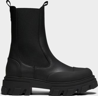 Ganni Cleated Leather Mid Chelsea Boots