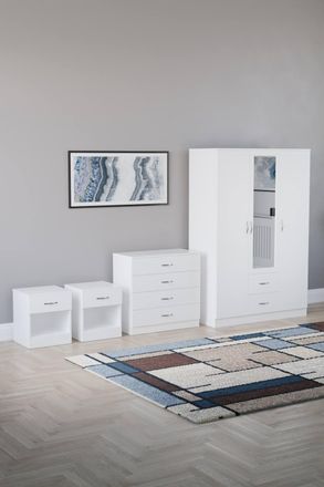 Home Discount Vida Designs 4Pc Bedroom Set 2xBedside, 4Drawer Chest, Mirror Wardrobe in White