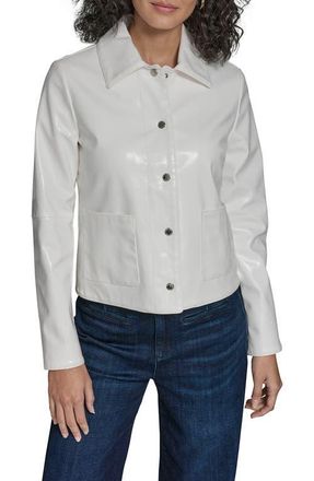 Karl Lagerfeld Snap Front Patent Leather Shirt Jacket in White at Nordstrom, Size X-Small