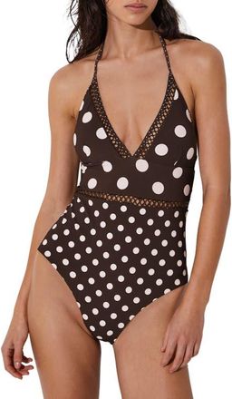 Reiss Ray Polka Dot Cutout One-Piece Swimsuit in Chocolate Brown at Nordstrom, Size 10 Us