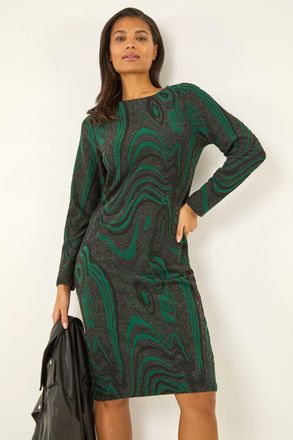 Roman Textured Swirl Pattern Stretch Midi Dress