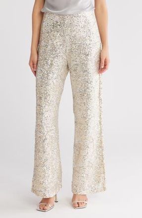 Ichi Sequin Wide Leg Pants in Frosted Almond at Nordstrom Rack, Size Medium