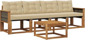 vidaXL Conjunto De Sof&aacute;s De Exterior 5 Uds. Natural Y Beige Vidaxl