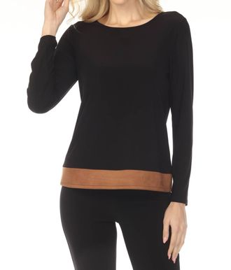 Joseph Ribkoff Faux Suede Color Block Top In Black/brown