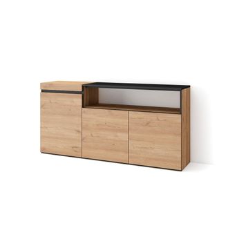 Skraut Home Skraut Home - Aparadores Para Sal&oacute;n, Gran Capacidad De Almacenaje, 150x75x35cm, 3 Puertas, Armario, Zapatero, Estilo Moderno, Roble Y Negro