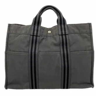 Herm&egrave;s Gray Canvas Tote Bag (Pre-Owned)