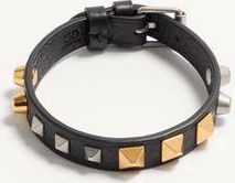 Valentino Garavani Rockstud Bracelet In Grainy Calfskin With A Mix of Studs. Man BLACK UNI