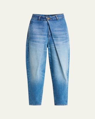 Balmain Pleated Barrel Leg Denim Jeans