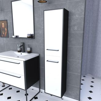 Aurlane Aurlane - Columna De Ba&ntilde;o Negro 30x35x150 Cm Con 2 Puertas Blancas Y Manijas Negras Mate - Structura P048