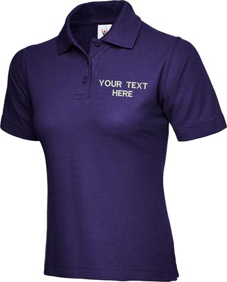 Generic Personalised Embroidered Your Text UC106 Ladies Classic Polo Tshirt, Work Wear Any Text Uneek Classic Polo Uniform Tee Top Purple, L