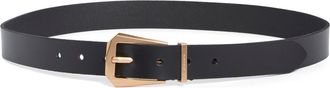 AllSaints Western Hexagonal Buckle Leather Belt in Black /Warm Brass at Nordstrom Rack, Size X-Large