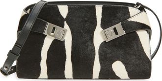Ferragamo Hug Genuine Calf Hair East/West Crossbody Bag in Kasba Bianco/Nero at Nordstrom