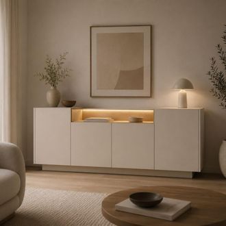 Dmora Aparador Halefa, Alacena 4 Estantes, Puerta Abatible, 4 Puertas, 103x40x83h Cm Beige