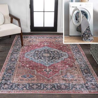 Jonathan Y Designs Alacati Ogee Medallion Machine-Washable Area Rug in Red/blue/brown at Nordstrom, Size 2Ft 0In X 8Ft 0In