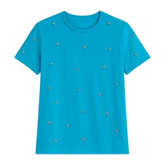 Clips T-Shirts, female, Blue, S, Clear Blue Embroidered Cotton T-shirt