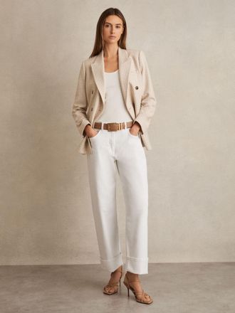 Reiss White Straight Leg Turn Up Jeans, 36R