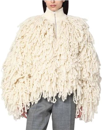 Stella McCartney Geketelde Wol Bomberjack - Dames - Vesten - Wit - M - Wol - Truien & Vesten