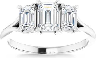 Pompeii3 2.10Ct Emerald Cut Three Stone Diamond Engagement Ring 14k Gold Lab Grown