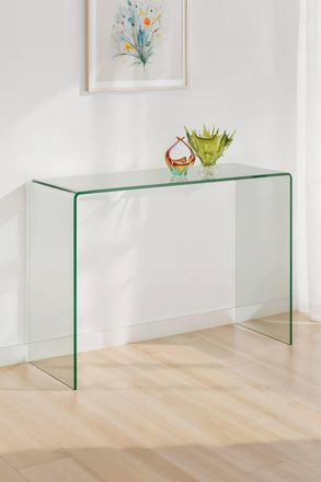 Julian Bowen Amalfi Rectangular Bent Glass Console Table in Clear