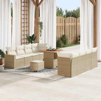 vidaXL Conjunto De Sof&aacute; De Jard&iacute;n 11 Pcs Beige Rat&aacute;n Sint&eacute;tico Vidaxl