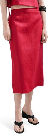 Mango Linen Midi Skirt in Red at Nordstrom, Size 22