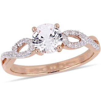 Amour 1 CT TGW Created White Sapphire and 1/10 CT TW Diamond Infinity Engagement Ring In 10K Rose Gold