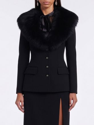 Dolce & Gabbana Slim Fit Short Virgin Wool Coat with Fur Collar
