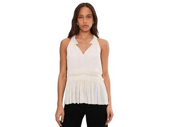 Liverpool L.A. Sleeveless Woven Top With Ruffles Womens Clothing Whipped Cream : LG, Polyester