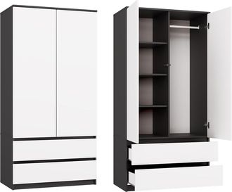 OEM Armario Para Dormitorio U Oficina, Antracita/blanco, 90 Cm - Dise&ntilde;o Moderno, Construcci&oacute;n S&oacute;lida, Tablero Laminado