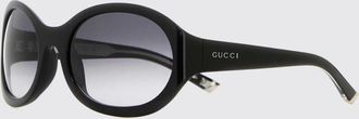 Gucci Occhiali da sole ovali in acetato nero e rosso con logo lettering