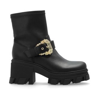 Versace Jeans Couture Sophie Baroque Buckle Boots - female - Versace Jeans Couture - Heeled Boots - Black - 8 UK - Shoes