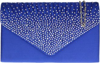 Girly HandBags Womens Pleated Satin Clutch Bag Diamante Shoulder Chain Elegant Prom Wedding Evening - Blue