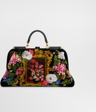 Dolce & Gabbana Large Grandma Handbag In Velvet Stitch Embroidery - Woman Handbags Multicolor Onesize